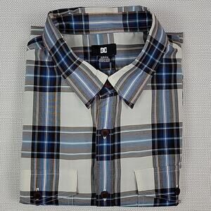 DC Men's Brown Blue Plaid Button-up Long Sleeve‎ Shirt Small